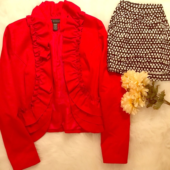 INC International Concepts Jackets & Blazers - INC Red Ruffled Blazer