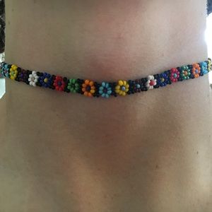 Beaded Flower Choker and Necklace