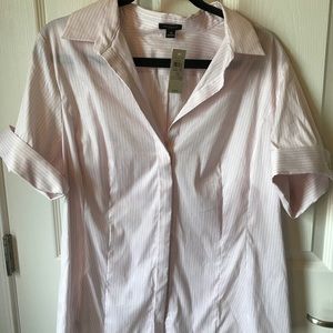 Short sleeve button down blouse pink pinstripe