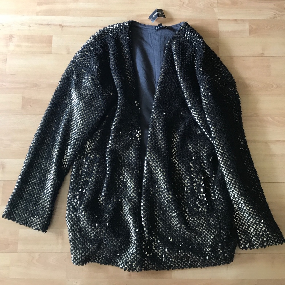 EXPRESS L/S Black Cardigan W/ gold sequins