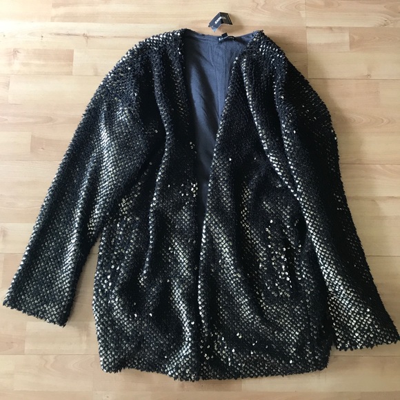 EXPRESS L/S Black Cardigan W/ gold sequins - Picture 1 of 4