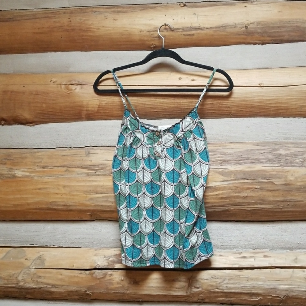 Green and blue leaf print top GUC