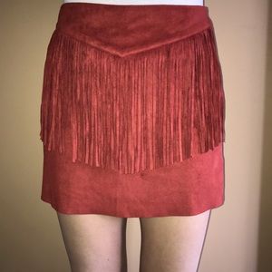 Red rust fringe skirt
