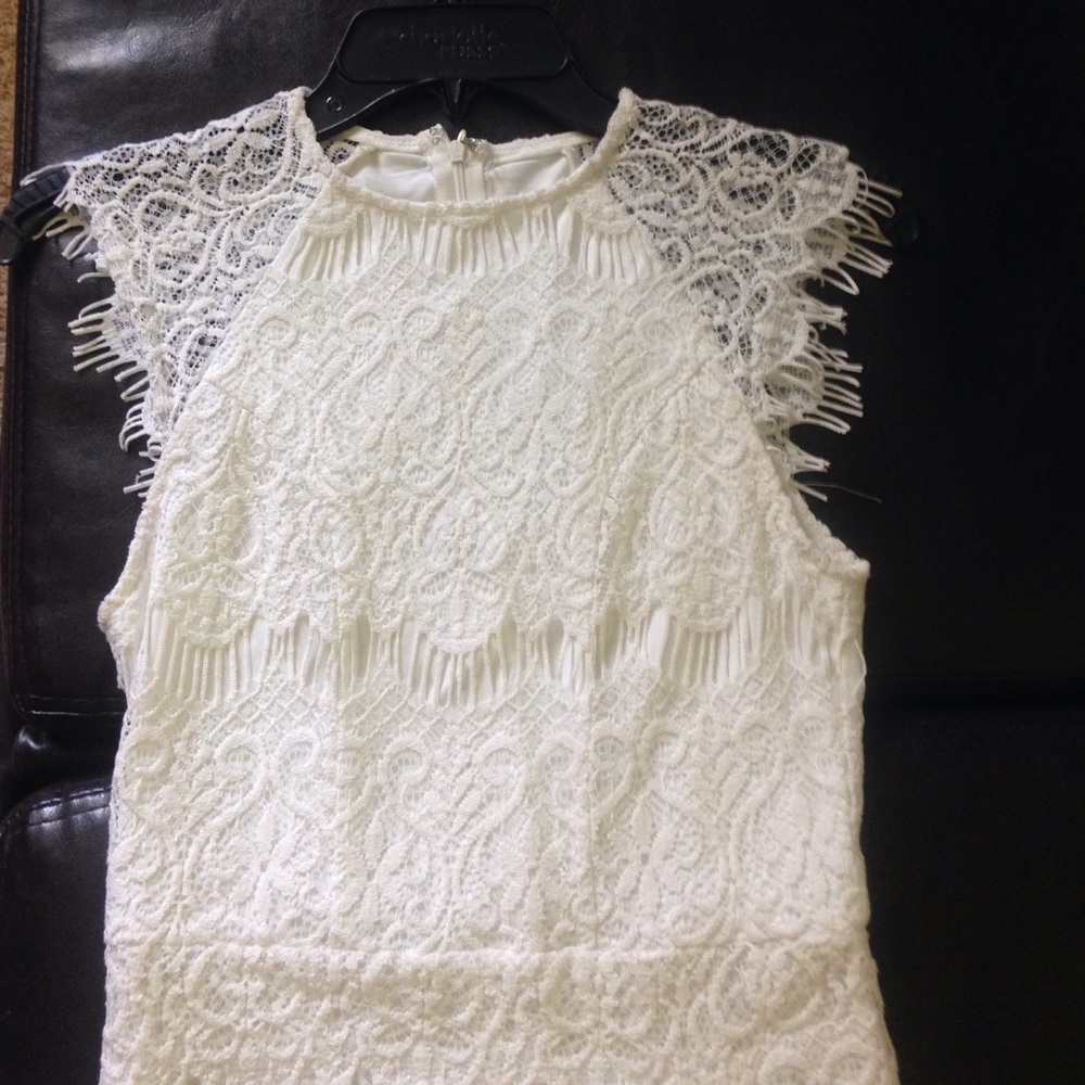 White lace dress - fringe detail