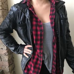 Faux leather bomber jacket