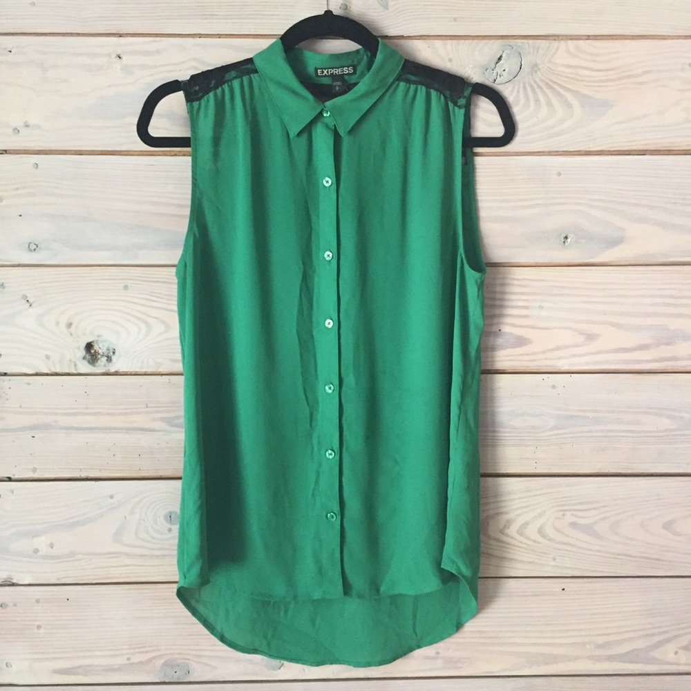 Emerald green express button up tank