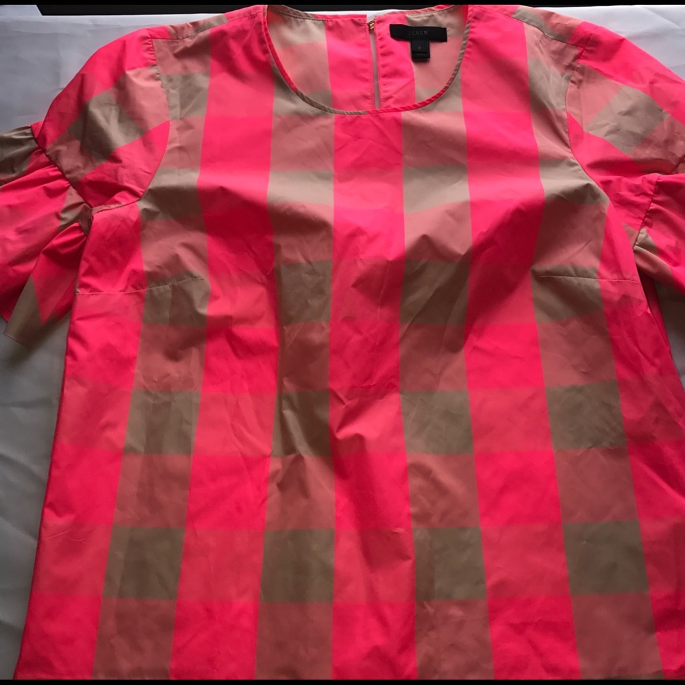 J. CREW hot pink and tan bell sleeve top shirt