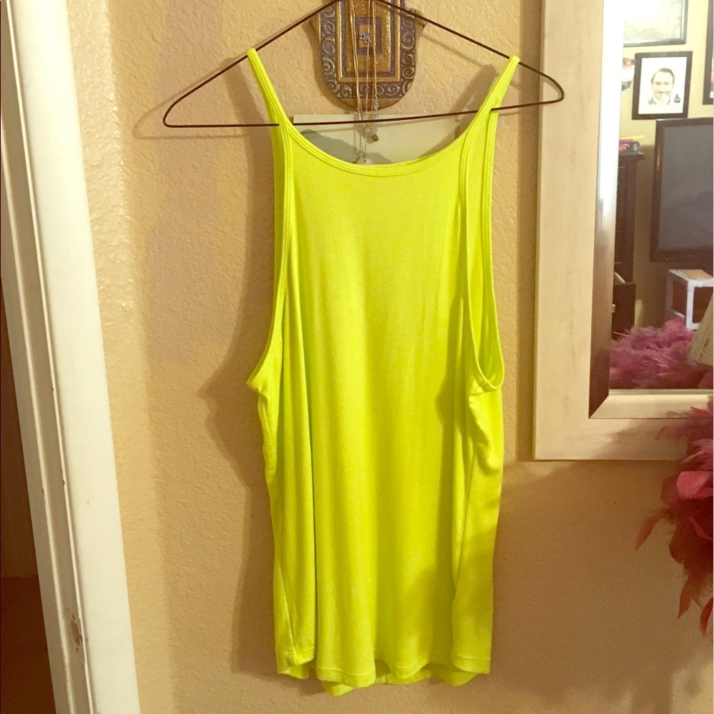 Anthropologie Lilka Ribbed Super-Soft Neon Yellow Tank Top
