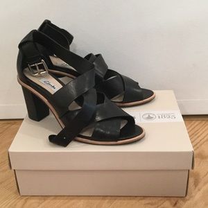 Clarks Black High-heeled Sandals Size 9 M