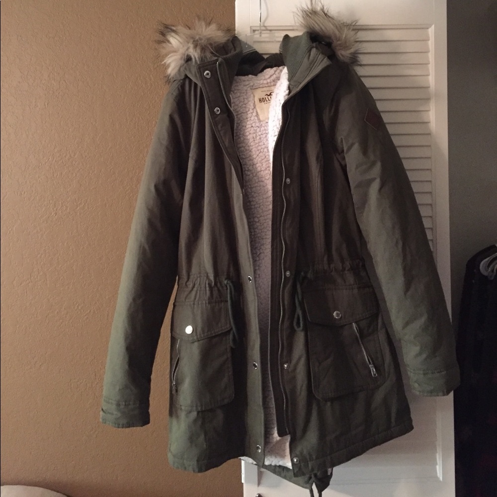 Hollister Heritage Sherpa Lined Jacket Olive Green