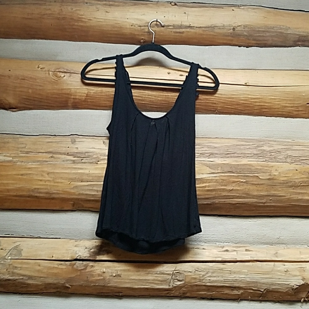 Small black tank with pleating and lace. GUC