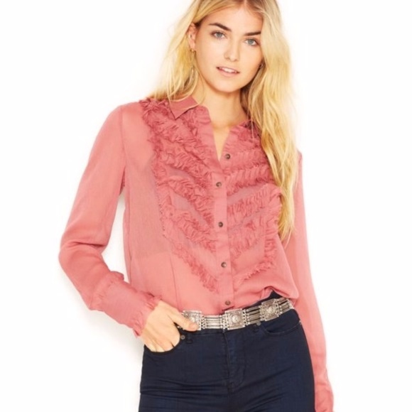 Free People Tops - Free People sheer ruffled tuxedo button down shirt