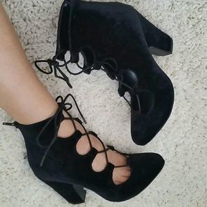 MIA - ELLENA Ghillie Tie Lace Up Velvet Booties