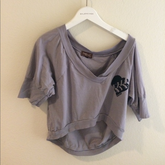Gray slouchy crop top 3/4 sleeve TANKFARM top - Picture 5 of 6