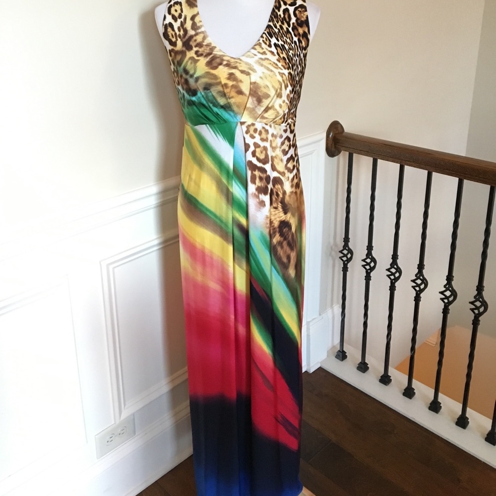 Unique maxi dress w/ animal print & rainbow colors