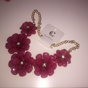 Hot pink flower statement necklace