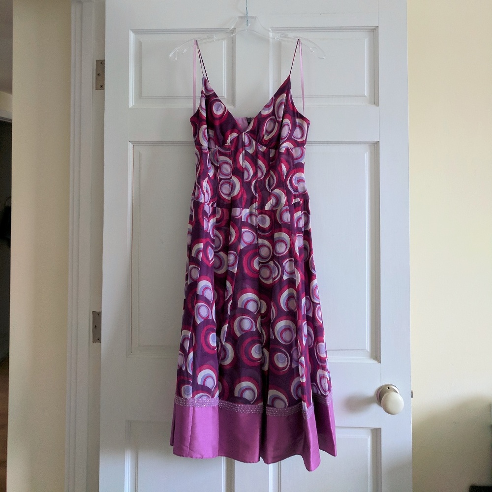 NWOT Kay Unger Silk Chiffon Purple Print Dress