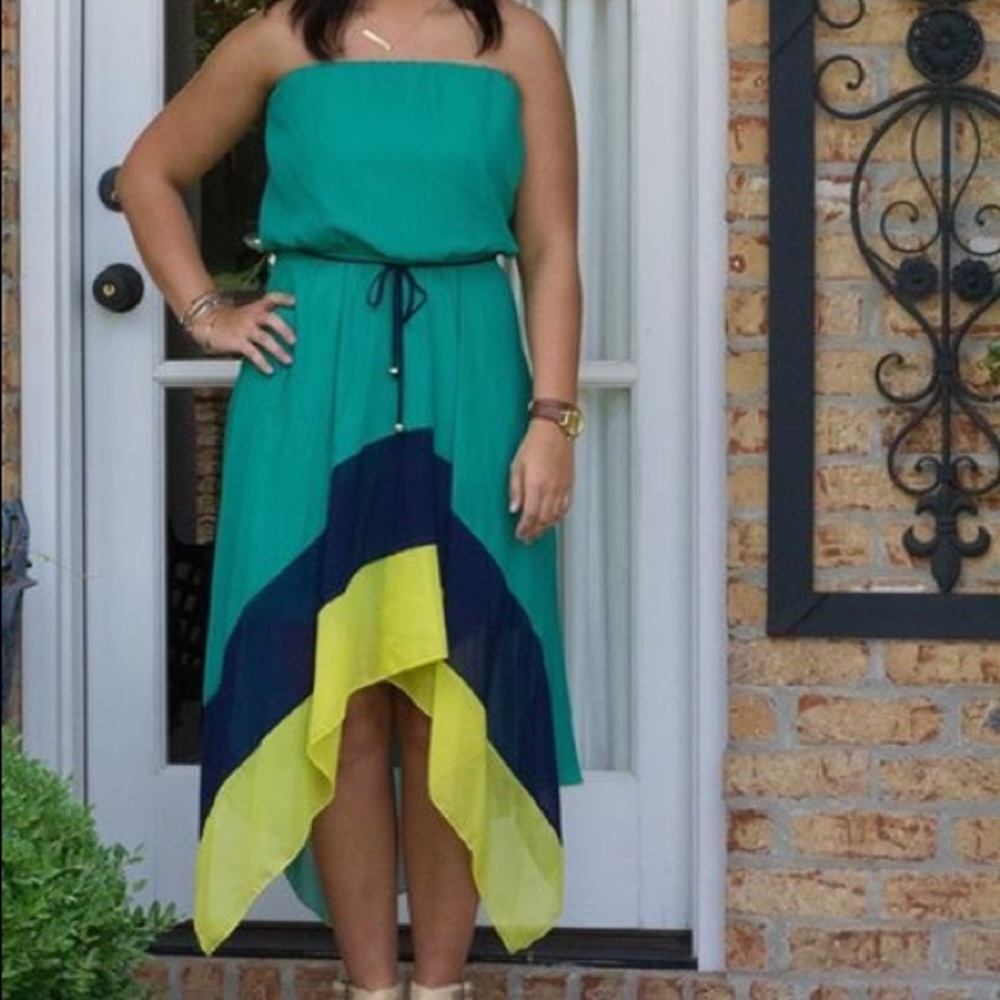 🎉SALE🎉 NEW Jade, Navy & Citron Strapless Maxi