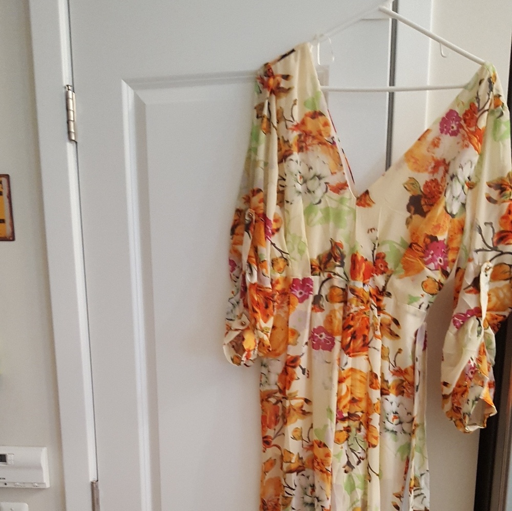 Floral sheer jumpsuit with 3/4 inch sleeves
