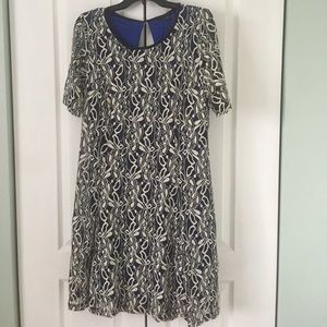 A-line dress. Blue lining with lace overlay