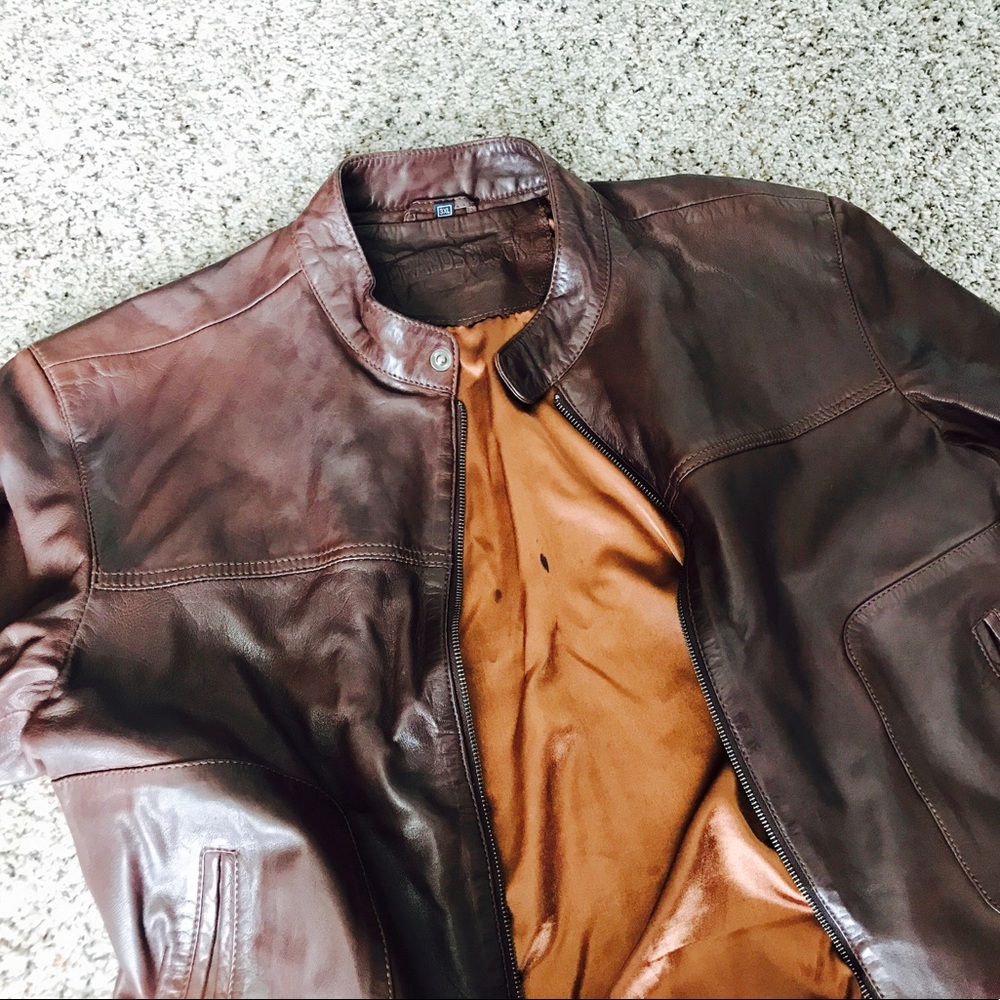 Brandslock Men's Brown leather biker/bomber jacket