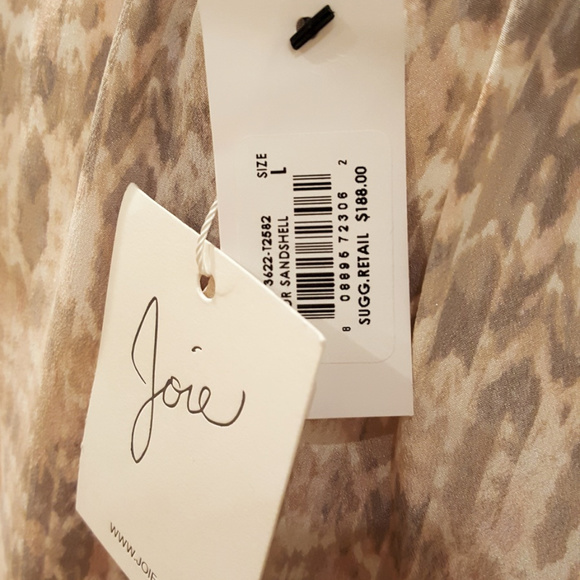 Joie Esmee Sandshell Smocked-Neck Silk Top Size L - Picture 5 of 8