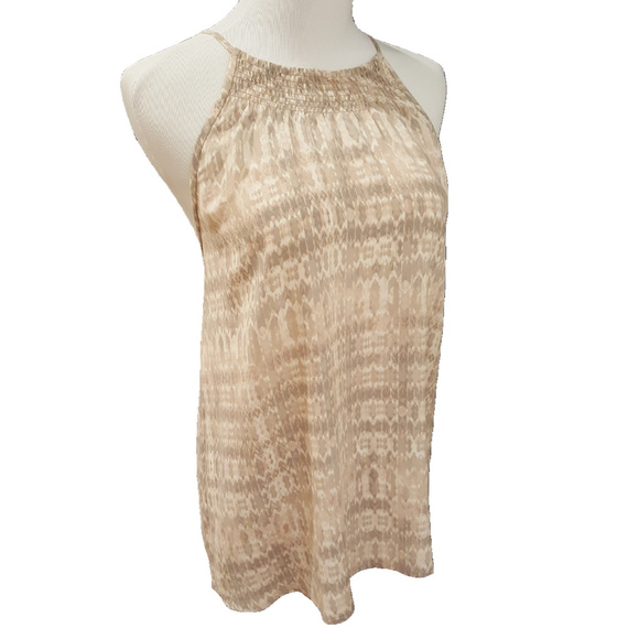 Joie Esmee Sandshell Smocked-Neck Silk Top Size L - Picture 2 of 8