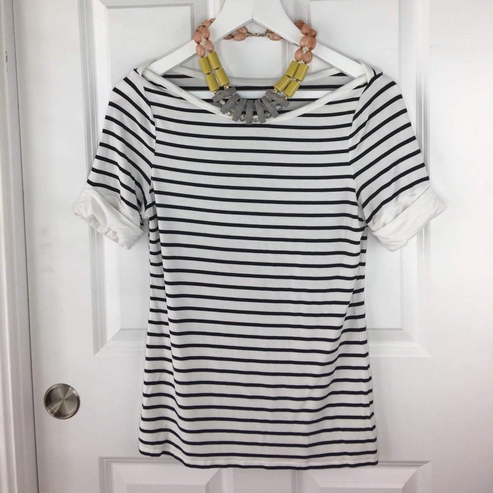 INC International Concepts Black & White Stripe Soft Stretch Top
