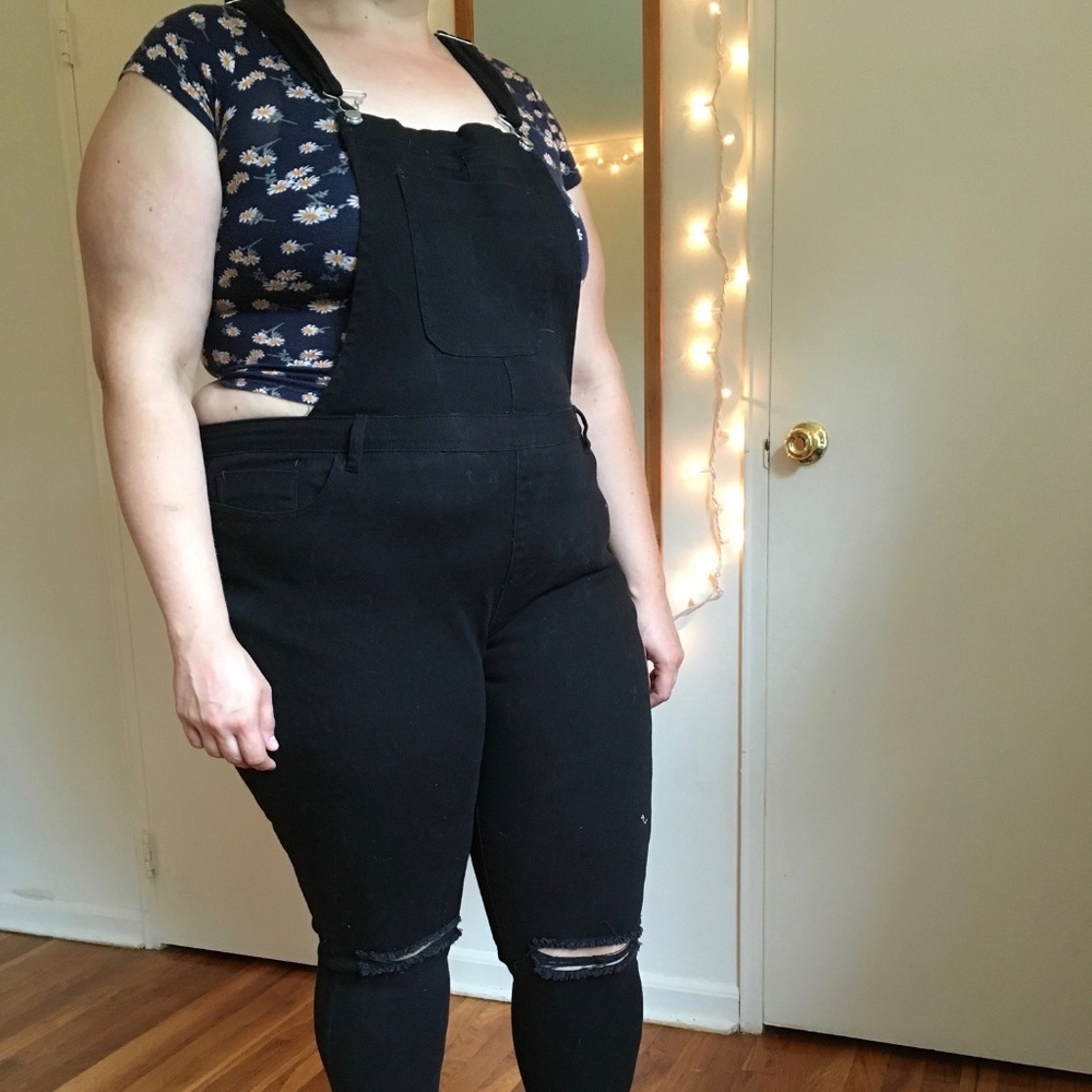 plus black denim overalls