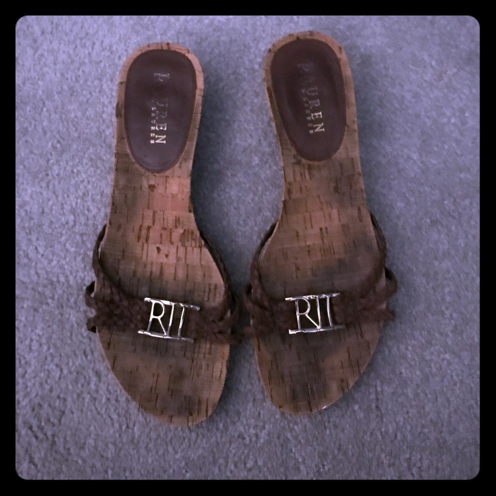 Brown leather and gold Ralph Lauren slides 8