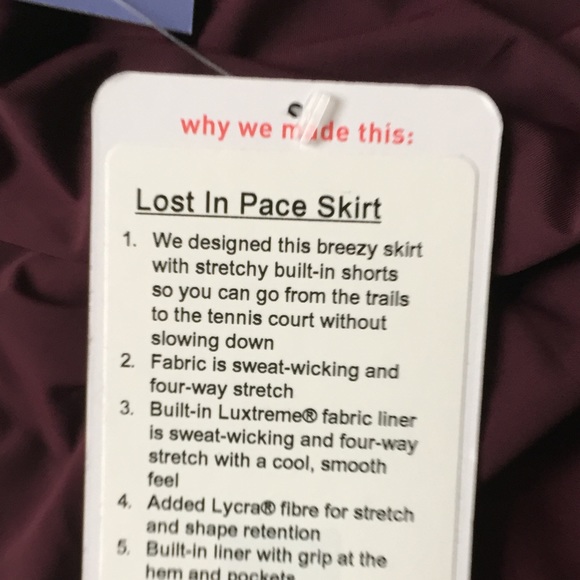 NWT DARK ADOBE LULULEMON LOST IN PACE SKIRT -- 6 - Picture 5 of 6