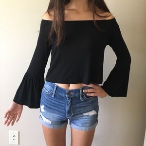 🆕TOPSHOP Bell Sleeve Ribbed Off the Shoulder Top