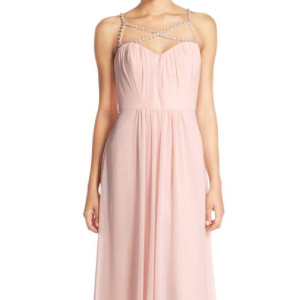 Beaded Crisscross Strap Chiffon Dress