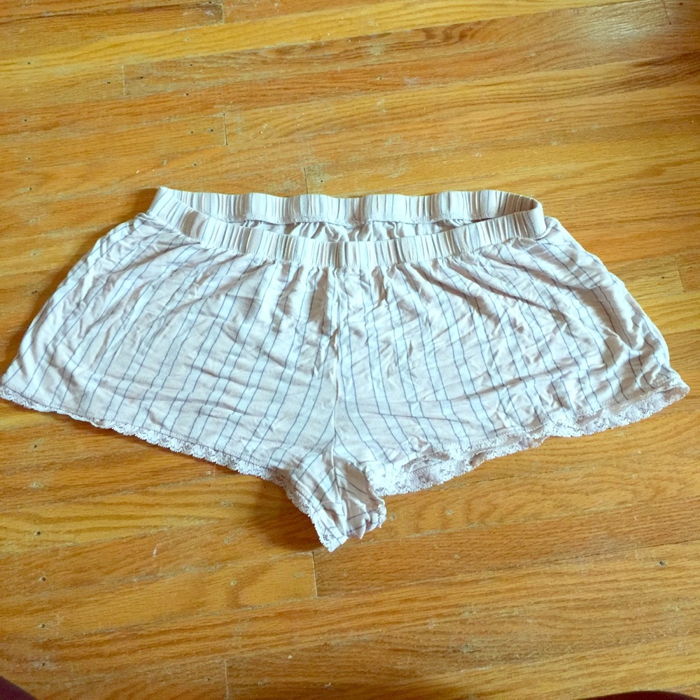 Striped lace trimmed pajama shorts