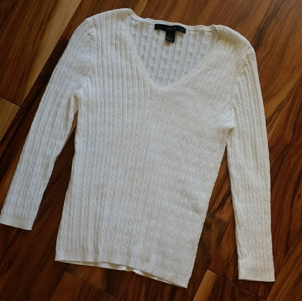 White Cable Knit Express Sweater