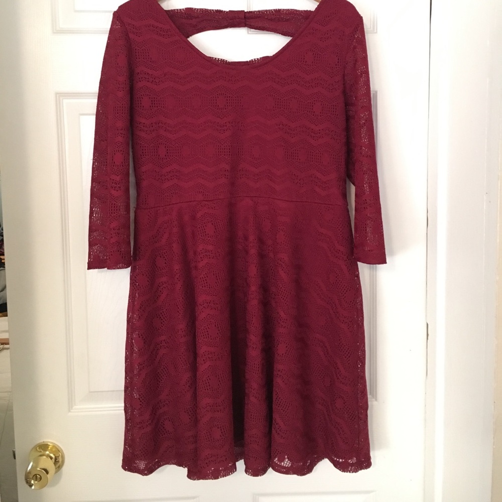 Burgundy Party/Holiday Dress with Bow Back
