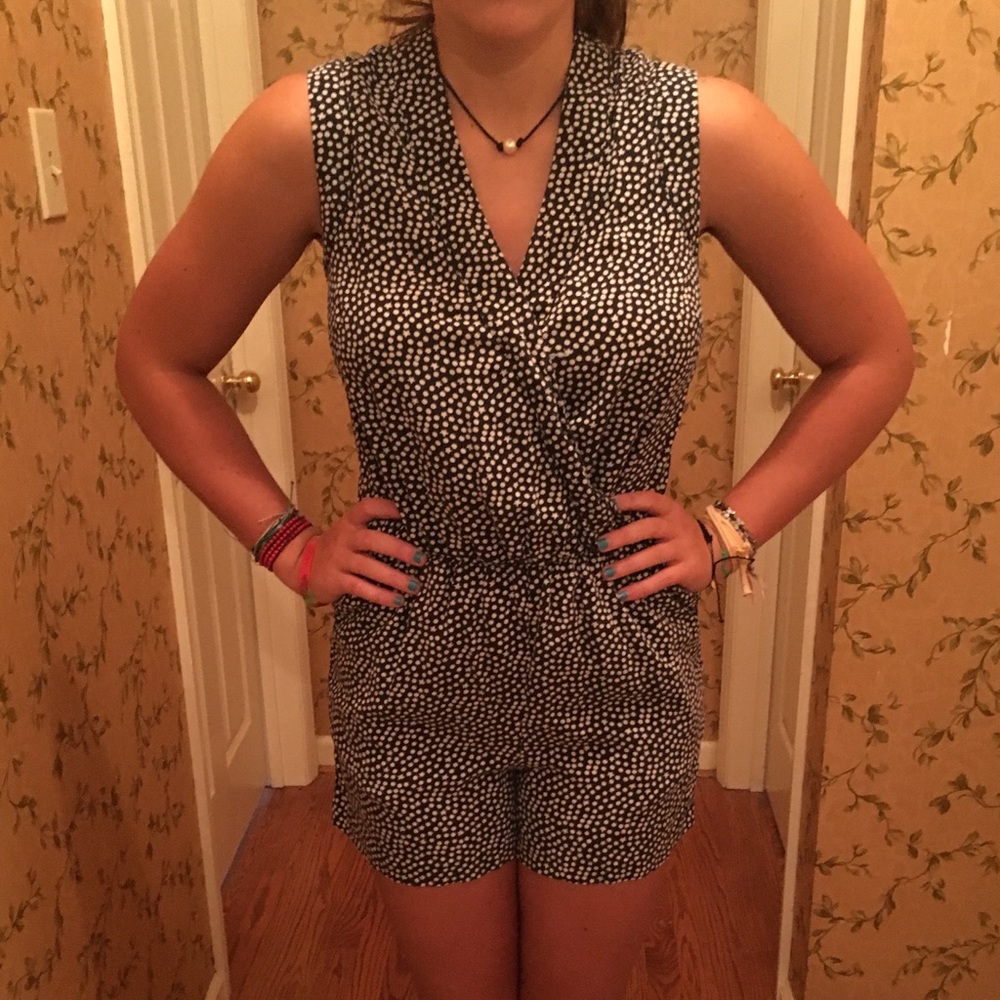 Navy Blue with white Polka Dot Romper
