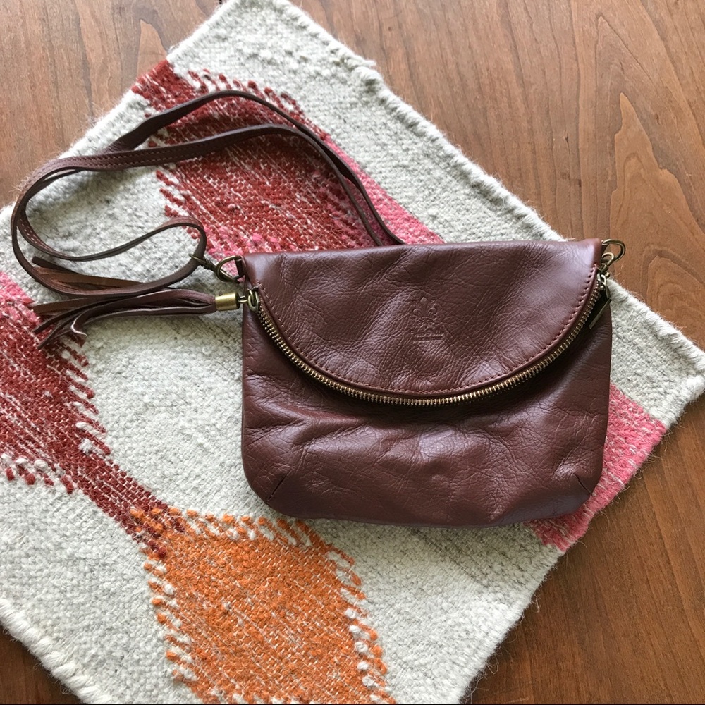 Italian leather cross body bag with tassel