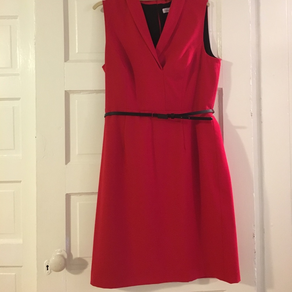 Calvin Klein Collard V-Neck Size 12 Dress Red