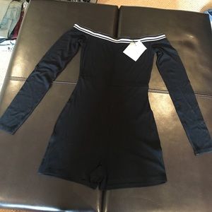 Black and white off shoulder long sleeve romper