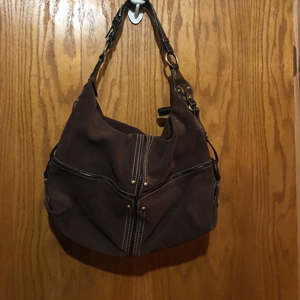 Brown leather hobo bag