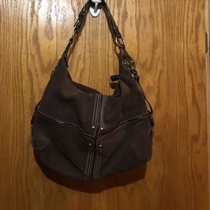 Brown leather hobo bag