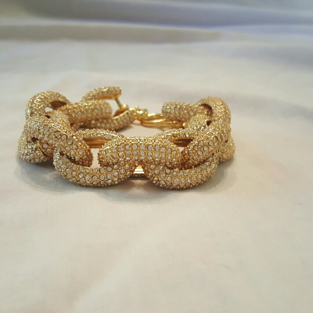 J Crew gold and rhinestone pave bracelet - Picture 2 of 5
