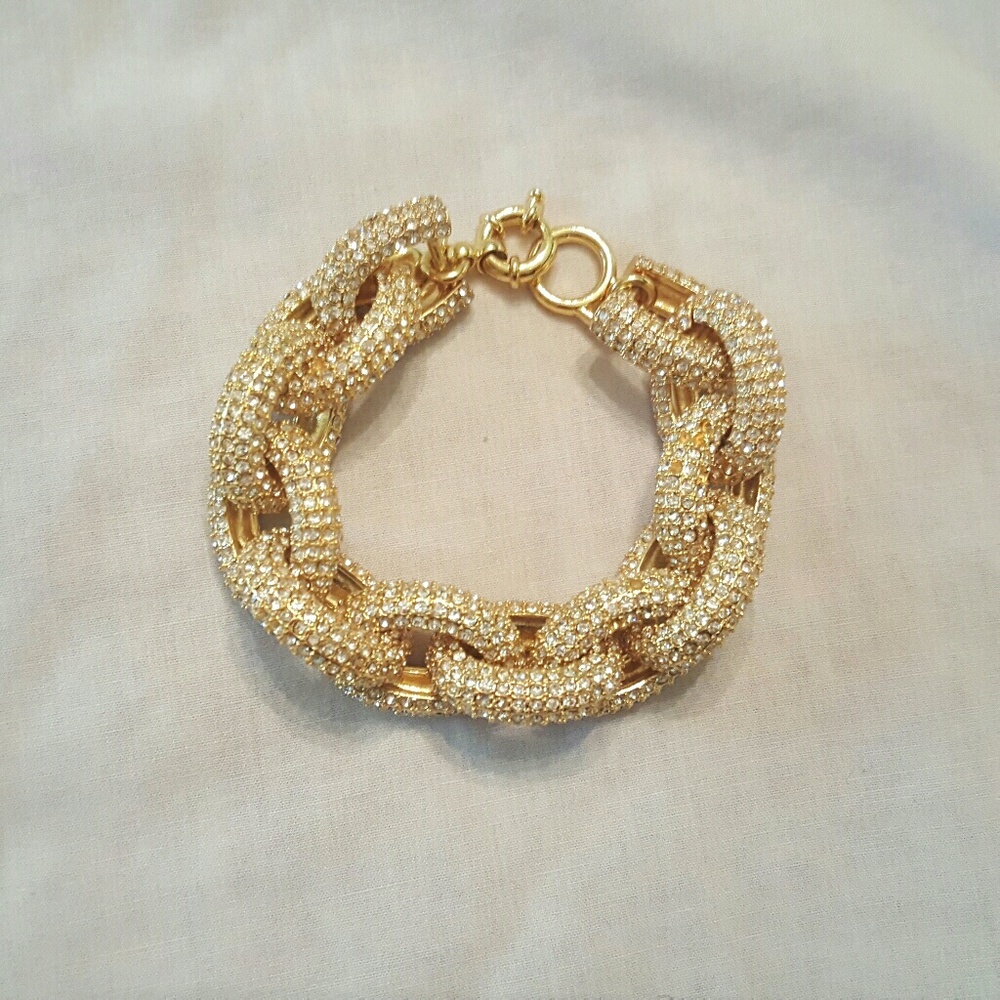 J Crew gold and rhinestone pave bracelet - Picture 3 of 5