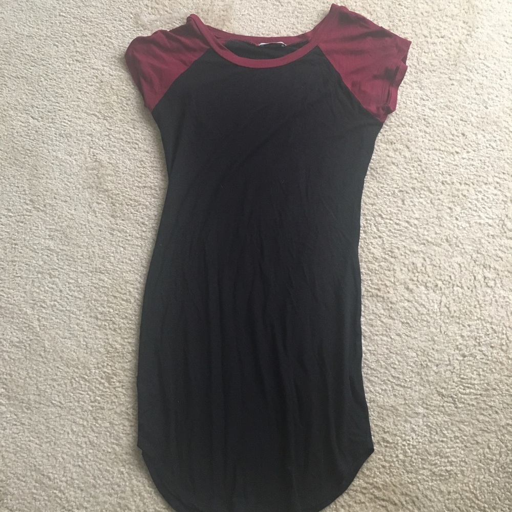 fitted burgundy and black dress