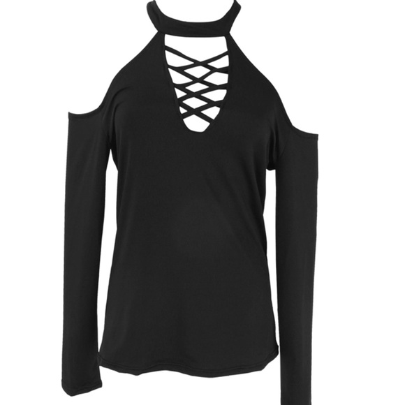 BLACK COLD SHOULDER CAGE TOP SIZE M - Picture 2 of 4