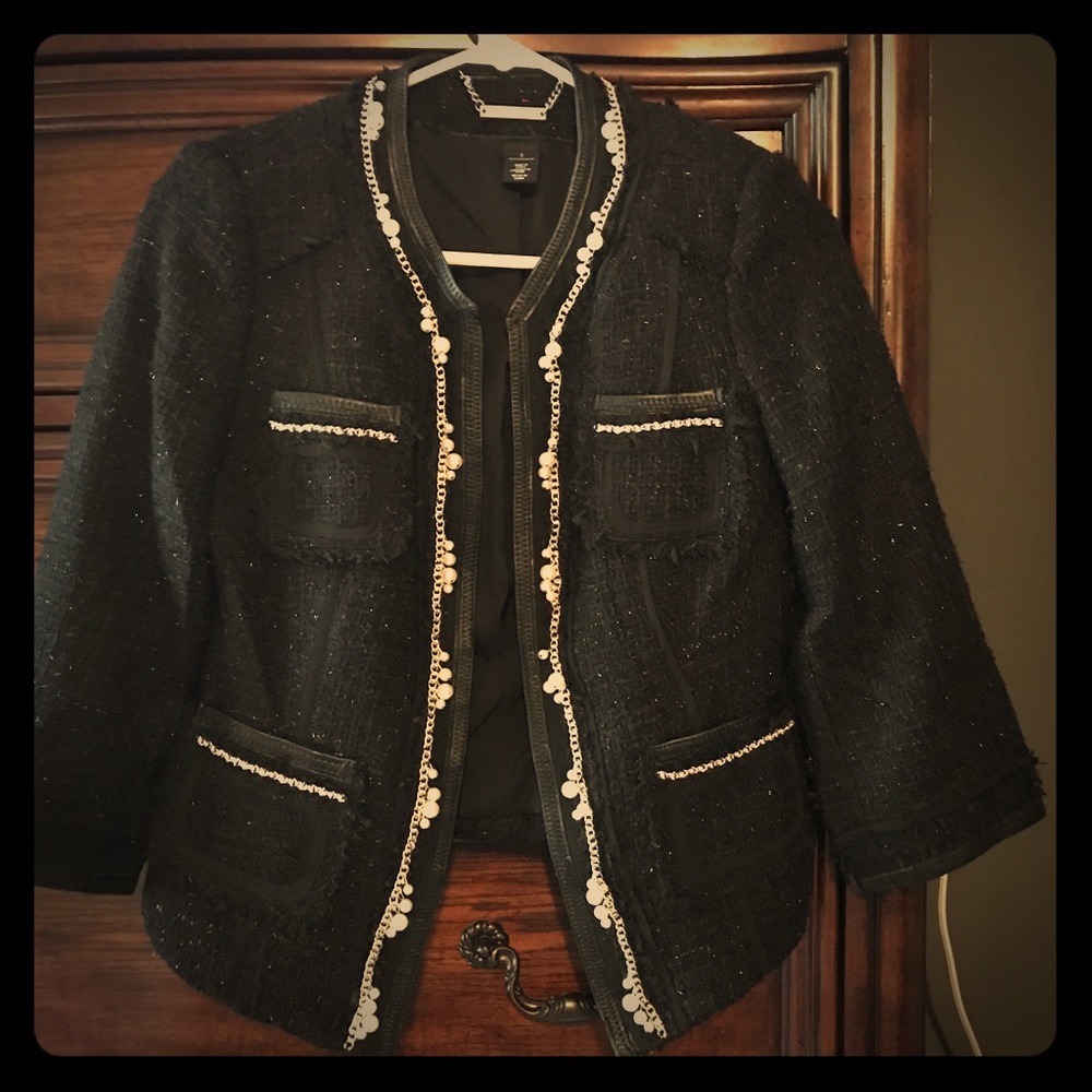 White House/Black market jacket with pearls