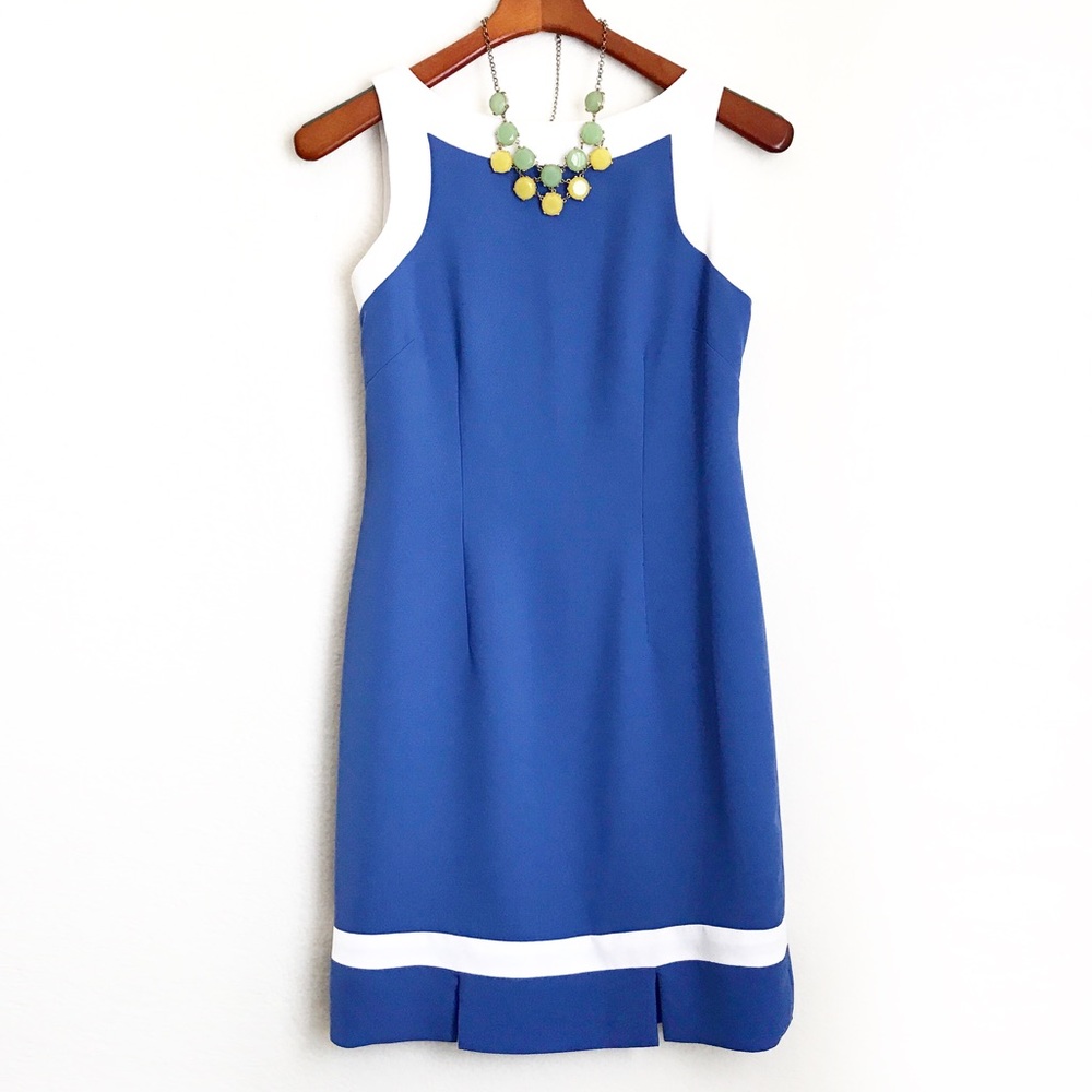 SOLD Vintage Amanda Smith Blue/White Sheath Dress - Picture 1 of 3
