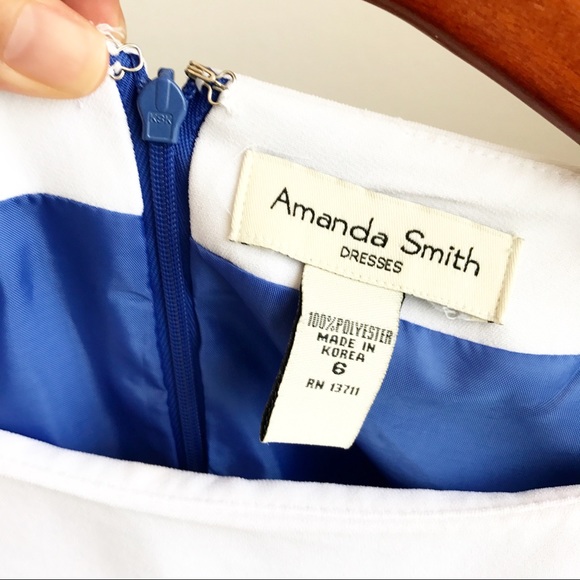 SOLD Vintage Amanda Smith Blue/White Sheath Dress - Picture 3 of 3