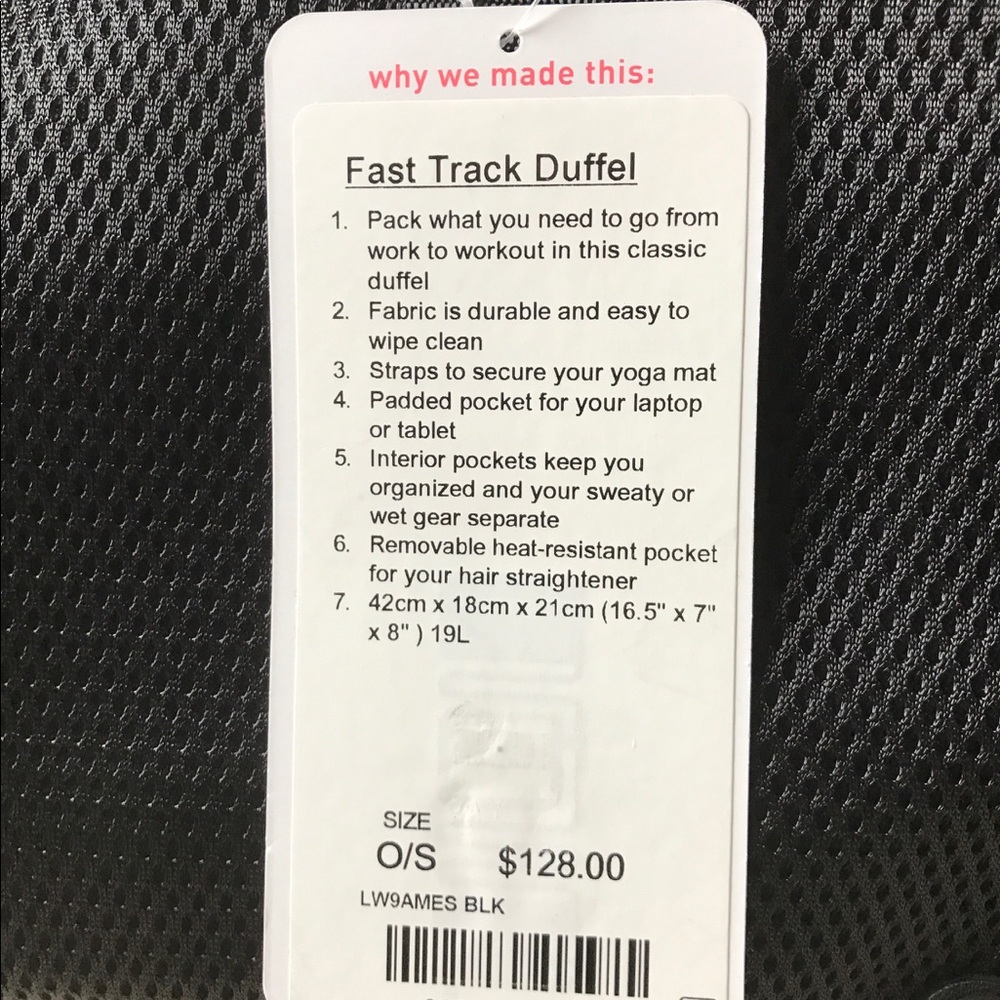 NWT BLACK LULULEMON FAST TRACK DUFFLE BAG MESH - Picture 7 of 8